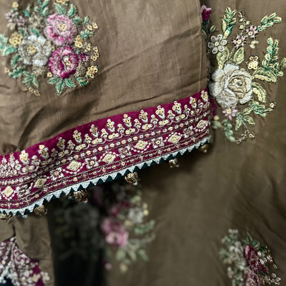 Ethnic Indian Wear Brown and Pink Long Sleeve kameez with palazzo - Picture 7 of 7